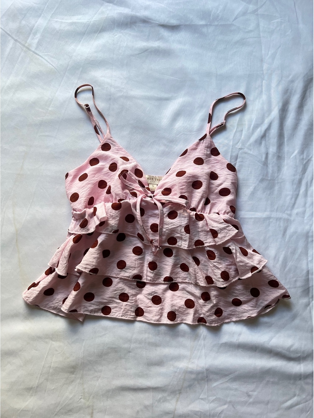 Crazy Train Pink Polka Dot Ruffle Top